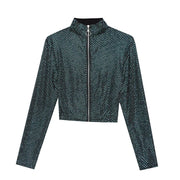 Autumn Jacket Women New Glitter Sequined Short Jacket Female Fashion Long Sleeve Design Sense Sexy Bottoming Shirt