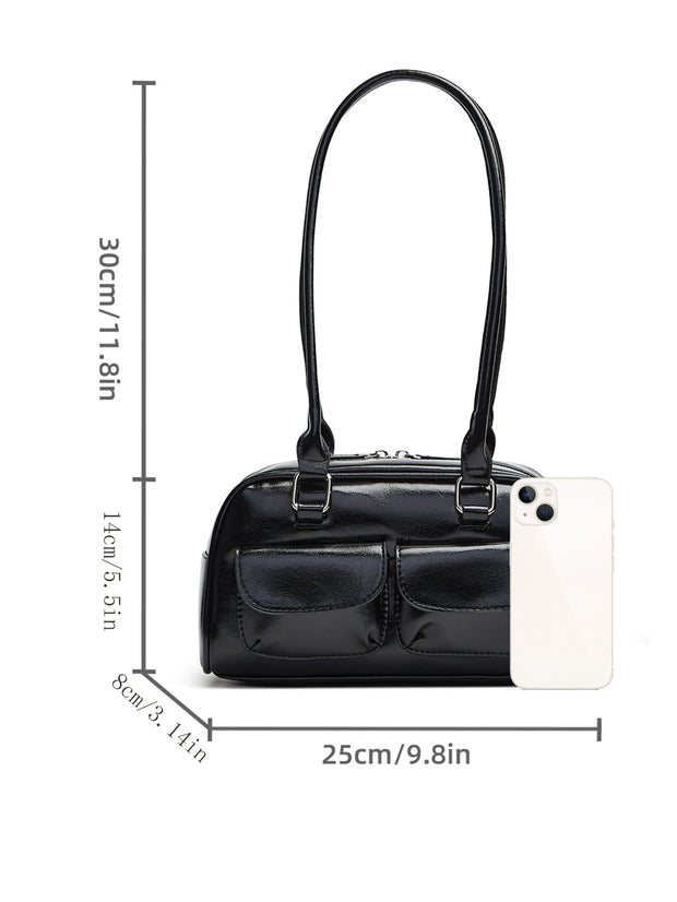 Lux Trendy Street Standoil Korea Designer Bowling Box Handbag for Women Boston Tote Bag Pu Leather Bag Female Accessory