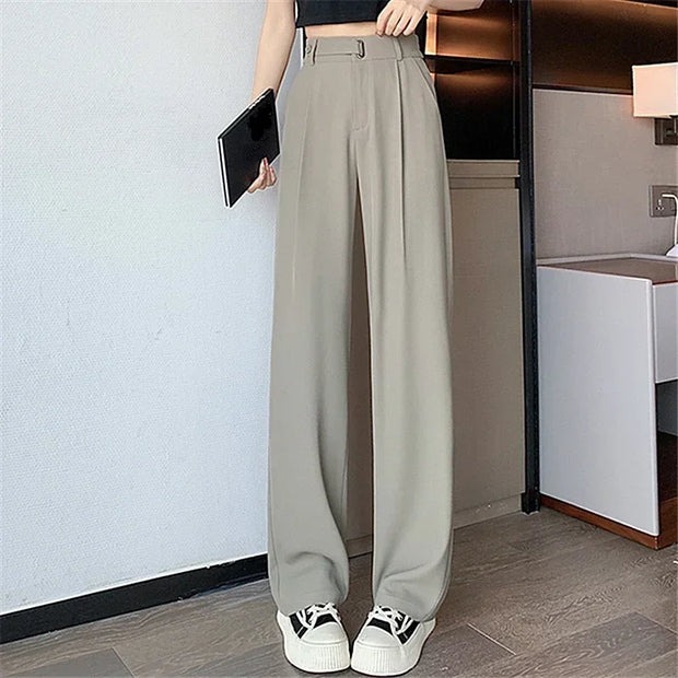 High Quality Casual Suit Wide Leg Pants Women Elegant 2025 Spring Summer Fashion Solid Color High Waist Loose Outwear Trousers