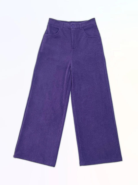 2024 Women Streetwear Fashion Trending Purple Corduroy Baggy Pants for Office Wear Korean Style Fleece Lined Fall Winter Clothes