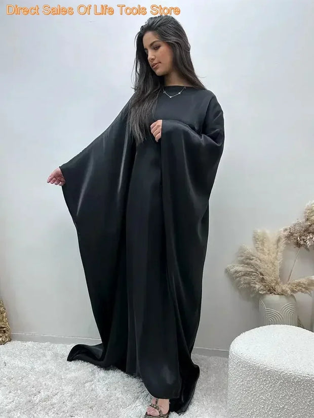 Ramadan Summer Batwing Sleeve Satin Butterfly Abaya Islam Muslim Maxi Dress Kebaya Women Kaftan Robe Musulmane Femme Vestidos