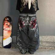 2024 New Harajuku Pants Trend Y2k Hip-hop Retro Minimalist Street Fashion Casual Loose Denim Pants Young Straight Wide-leg Pants