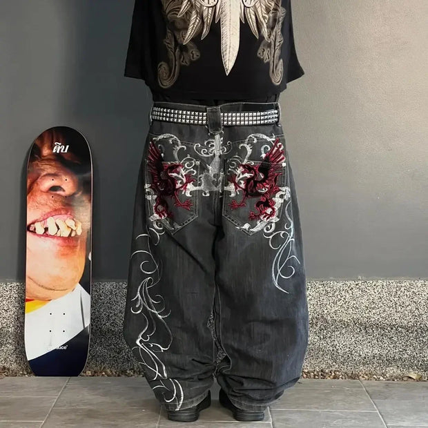 2024 New Harajuku Pants Trend Y2k Hip-hop Retro Minimalist Street Fashion Casual Loose Denim Pants Young Straight Wide-leg Pants