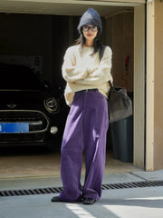 2024 Women Streetwear Fashion Trending Purple Corduroy Baggy Pants for Office Wear Korean Style Fleece Lined Fall Winter Clothes