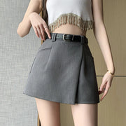 New Casual Women Suit Shorts 2024 Summer Fashion High Waist A-line Shorts Skirts Korean Style Ladies Culottes Gray/Black