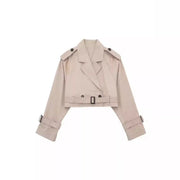 Women's Fashion Matching Belt Casual Short Windbreaker Coat