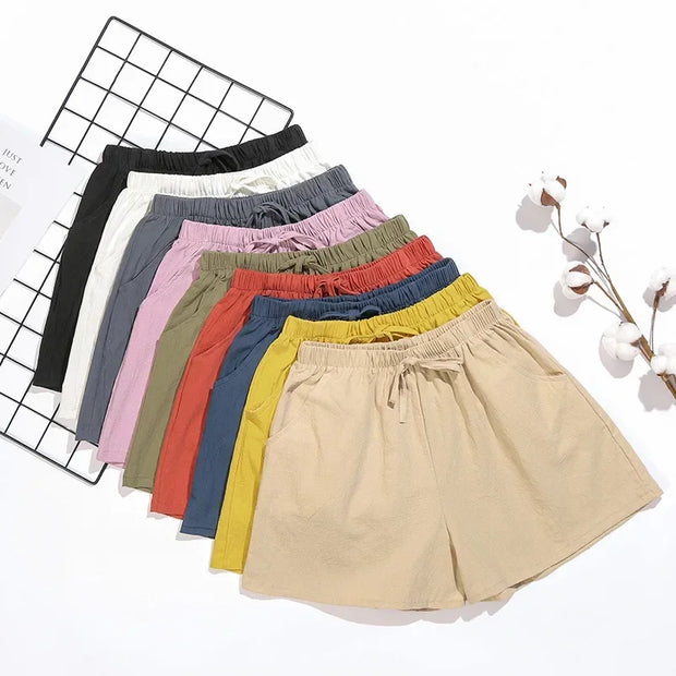 High Waisted Casual Linen Shorts Women Gym Workout Shorts Cotton Short Pants Loose-fitting Ladies Short Femme Women Shorts Sport