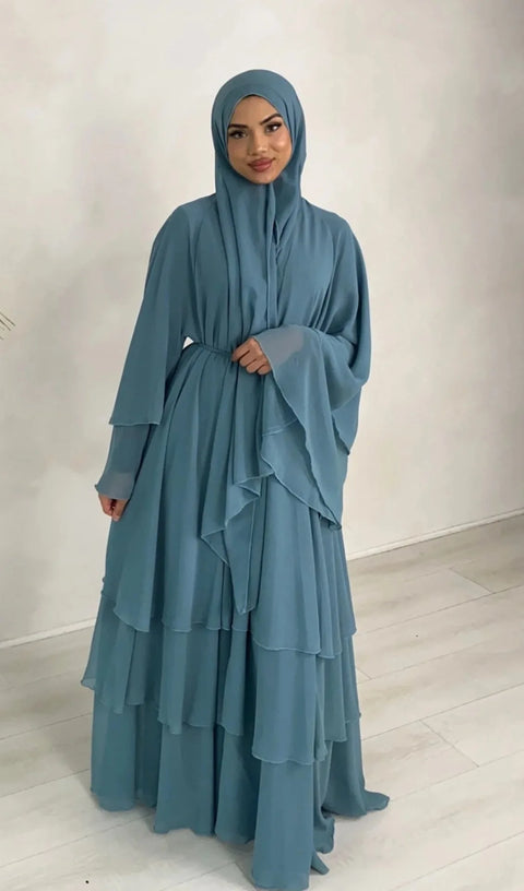 Kimono 3 Layer Chiffon Abayas for Women Muslim Dress Dubai Turkey Kebaya Open Abaya Islamic Jalabiya Caftan Marocain Femme Robe