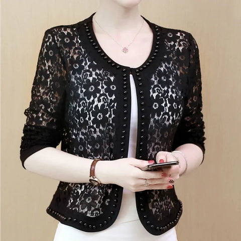 Womens Jackets And Coats Long Sleeve Beading Hollow Lace Women Jacket Chaquetas Mujer 2024 Casaco Feminino Jacket Women B239