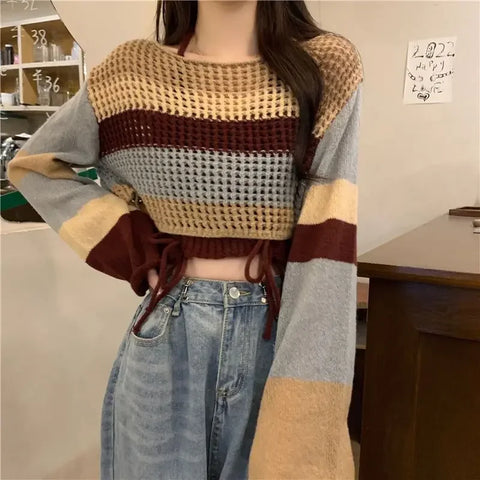 2024 Spring Autumn Sweater Halter Sling Cargo Pants 1 or 3 Piece Set Women Casaul Multi Stripe Knit Tops Vest Trousers Outfits