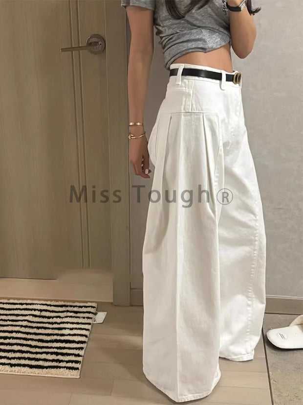 Spring Fashion Wash Wide Leg Jeans Women Korean Vintage Fold Loose Pants New Female Design High Waist Slimming Straight Trouser