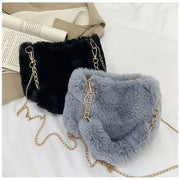 Fashion Women Fluffy Shoulder Bags Female Winter Chain Underarm Bag Solid Color Handbag Soft Plush Handle Bag