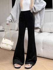 Jmprs Vintage Black Corduroy Flare Pants Women Casual High Waist Korean Trousers Fall Winter Female Simple Design Solid Pants