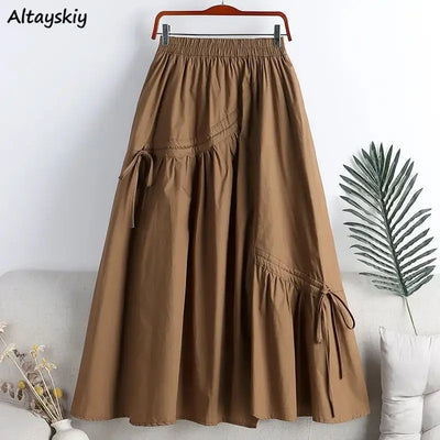 5 Colors Midi Skirts Women Summer Irregular Literary Design Loose Office Lady Pure Basic Temperament A-line All-match High Waist