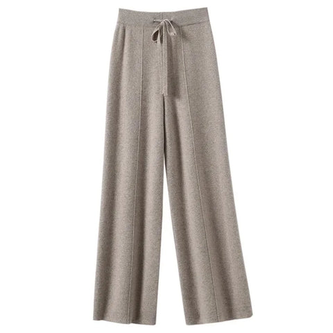 Knitted Wide-Leg Pants Women's Lengthened Mop Pants High Waist Drawstring Straight-Leg Pants Loose Slimming Casual Trousers 2024