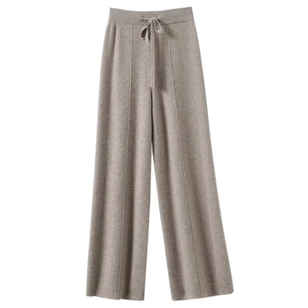 Knitted Wide-Leg Pants Women's Lengthened Mop Pants High Waist Drawstring Straight-Leg Pants Loose Slimming Casual Trousers 2024