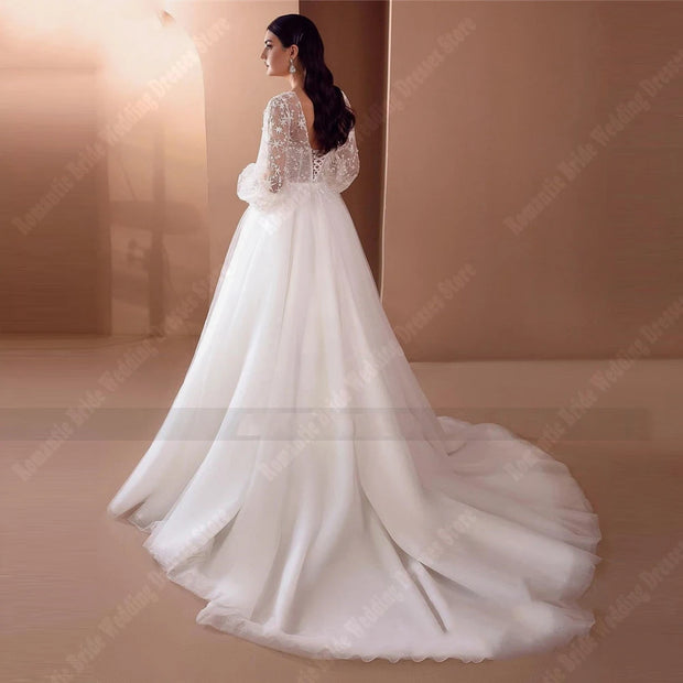 Sexy V-Neck Sleeveless Women Wedding Dresses Popular A-Line Tulle Bride Gowns Plus Size Party Vestidos De Novias 2025 Customized