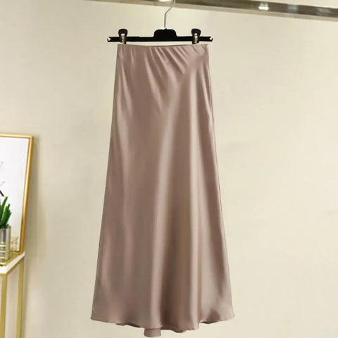 Elegant Women's Skirts High Waist Silk Satin A-line Skirt Lady Fashion Solid Color Purple Long Skirts for Women Fashion 2024