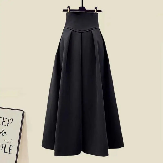 Korean Fashion Casual Skirt Sets Knitted Pullover+ Slim Umbrella Skirt Two Piece Set Plus Size Clothing