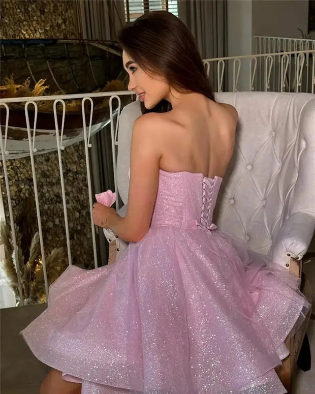 Bling Pink Mini Cocktail Homecoming Dresses Sweetheart Party Prom Gowns Lace Up Back vestidos de fiesta  graduation