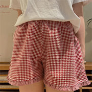 Y2k Womens Ruffle Lounge Shorts Plaid Gingham Print Casual Pajama Shorts Cute Striped Checkered Sleep Pj Bottom