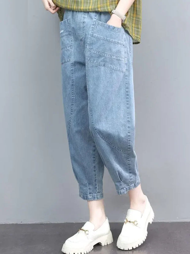 Korean Fashion Baggy Harem Jeans Women Casual Elastic High Waist Ankle Length Denim Pants Vintage Loose Oversize 90kg Vaqueros