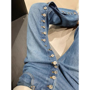 American Breasted Design Vintage Blue Wash Jeans Woman Y2K Streetwear Hip-hop Loose Casual Harajuku High Waist Straight Jeans