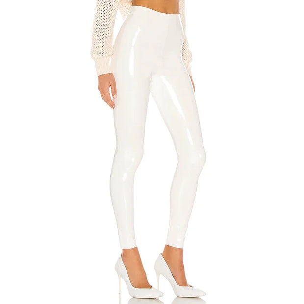 Women Shiny PU Leather White PVC Pants Slim 4XL Sexy Leggings Latex Stretchy High Waist Bodycon Pants Summer Skinny Trousers