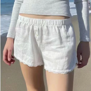 Casual Women Soft Cotton Front Buttons Shorts 2023 Summer Vintage Low Waist Female Chic Bottoms