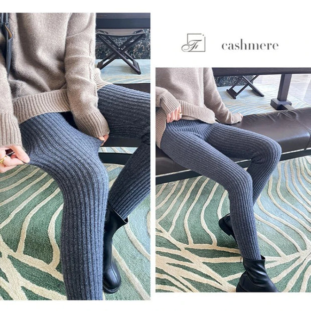 Slim Leggings Autumn Women High Waist Casual Trousers Knitted Ribbed Thicken Solid Elasticity Thermal  Ankle-Length Leggins