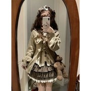 KAMEHARA French Lolita Set Cute Sweet Lapel Long Sleeved Shirt Mint Colored Sweater Short Skirt Spring Autumn 3 Piece Set Платье