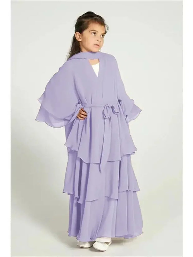 Ramadan Chiffon Muslim Kids Abaya Girls Set Dubai Turkey Islam Hijab Dress Khimar Prayer Clothes For Women Kebaya Robe Musulmane