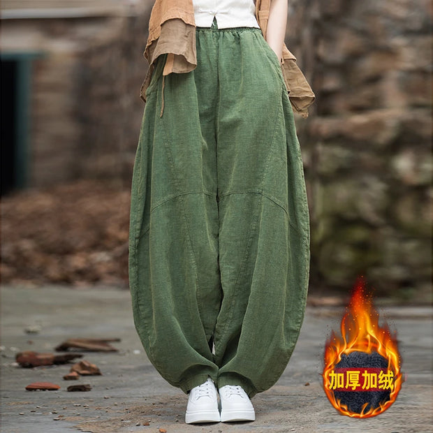 Elegant Women's Cotton Linen Baggy Cargo Pants Vintage Elastic Waist Yoga Trousers Loose Casual Long Wide Leg Oversize Clothes