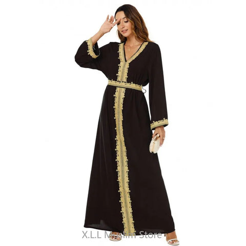 Stitching High-end Long Sleeve Dresses Eid Ramadan Embroidery Party Muslim Kebaya Kaftan Print Dress For Women's Prayer Garment