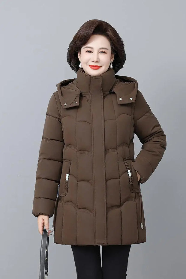 Women's Winter Thickened Jackets Down Cotton Parkas Hooded Quilted Long Pockets coat Middle aged Female Overcoat