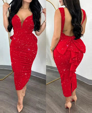 Elegant Dresses for Women Sexy Plunge Ruffle Hem Backless Party Dress 2023 Autumn Summer Spring Fashion Casual