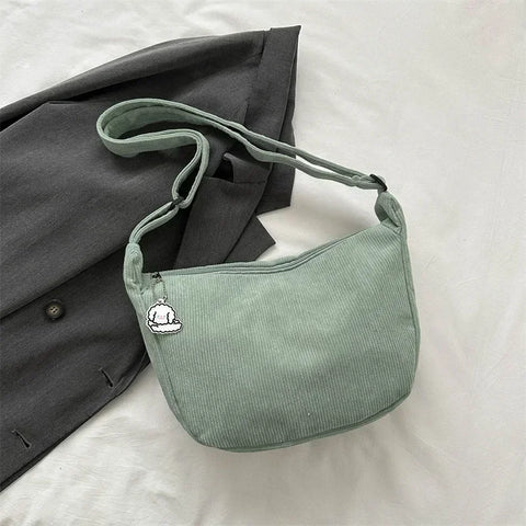 Black Corduroy Bags for Women Japanese Canvas Large Single Shoulder Crossbody Dumpling Bag Student Korean Casual Choth Handbag