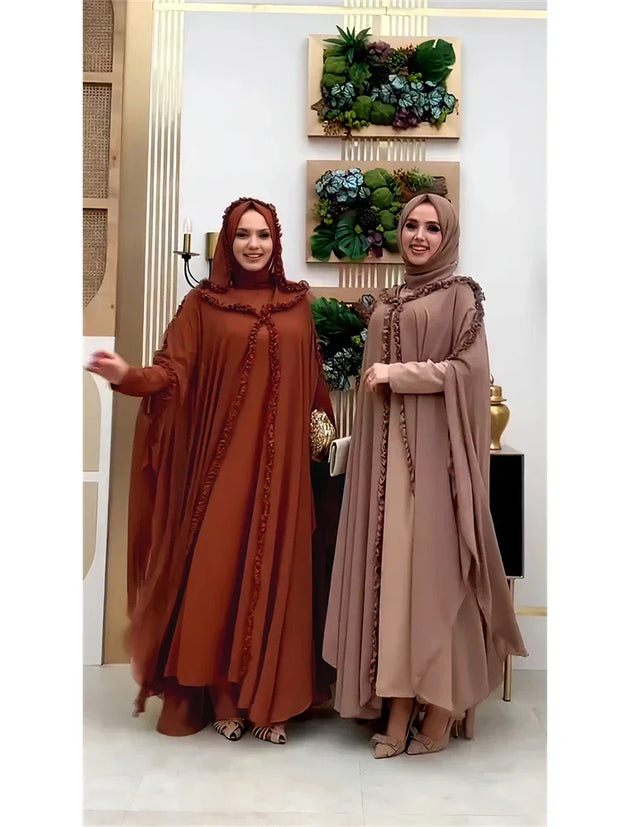 Ramadan Chiffon Muslim 2 Piece Khimar Abaya Set Islam Hijab Dress African Dresses For Women Kebaya Robe Femme Musulmane Kaftan