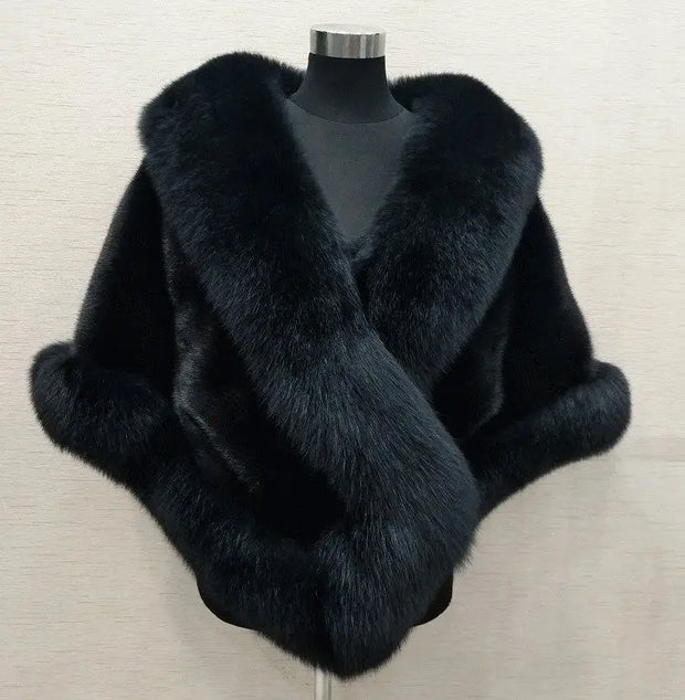 White Fur Shawl Jacket Women's 2025Autumn Winter New Faux Mink Fox Fur Dress Cheongsam Cloak Coats Thicken Warm Short Outwear