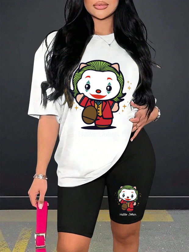 Hello Mask Doll Women T Shirts Two Piece Set Fashion Hip Hop Short Sets Breathable Soft Summer Shirt Shorts New