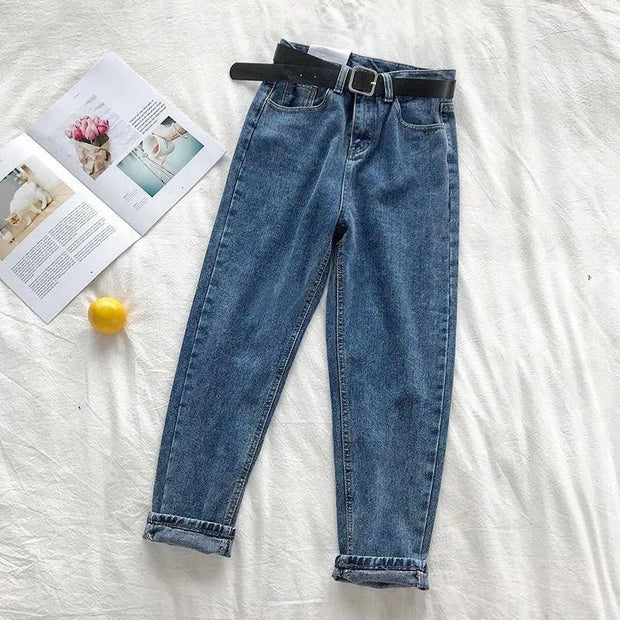 Water Washing High-waisted Straight-leg Jeans, Women's New Spring and Summer Fashion Loose Haroun Pants, Casual Cropped Pants