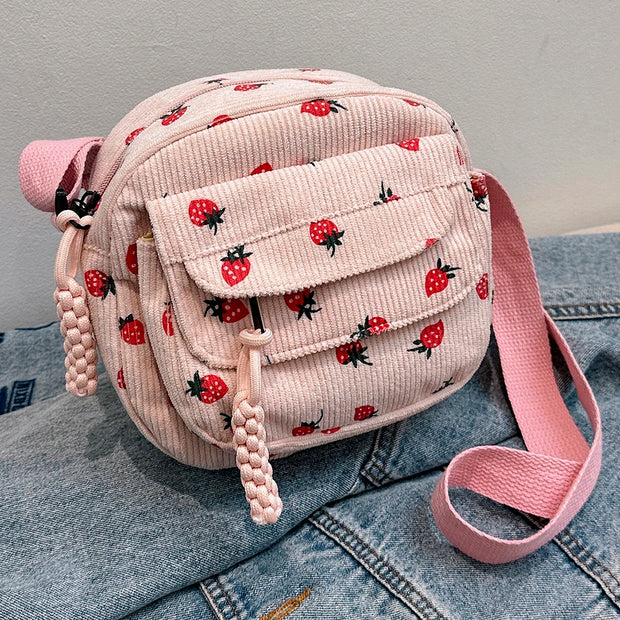 Cute Strawberry Shoulder Bag Casual Zipper Trendy Crossbody Bag Tote Handbag for Women Girls Travel Work Messenger Bag