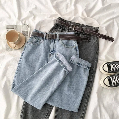 Water Washing High-waisted Straight-leg Jeans, Women's New Spring and Summer Fashion Loose Haroun Pants, Casual Cropped Pants