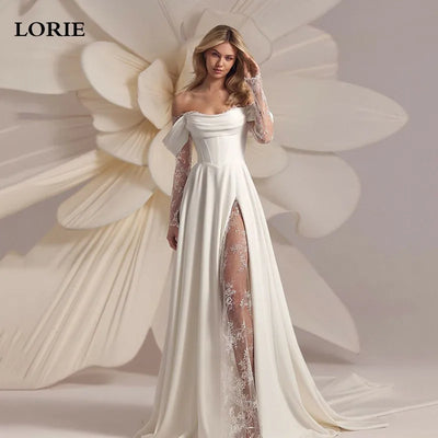 LORIE Lace Long Sleeve Wedding Dresses Off Shoulder A-Line Bridal Gowns Backless Princess Appliques Bride Gown Customized