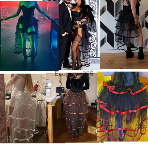 Women Punk Puffy Ruffle Tutu Bustle Skirts Sexy Steampunk Cocktail Party Tie-on Overskirt Gothic Tulle Skirt for Female