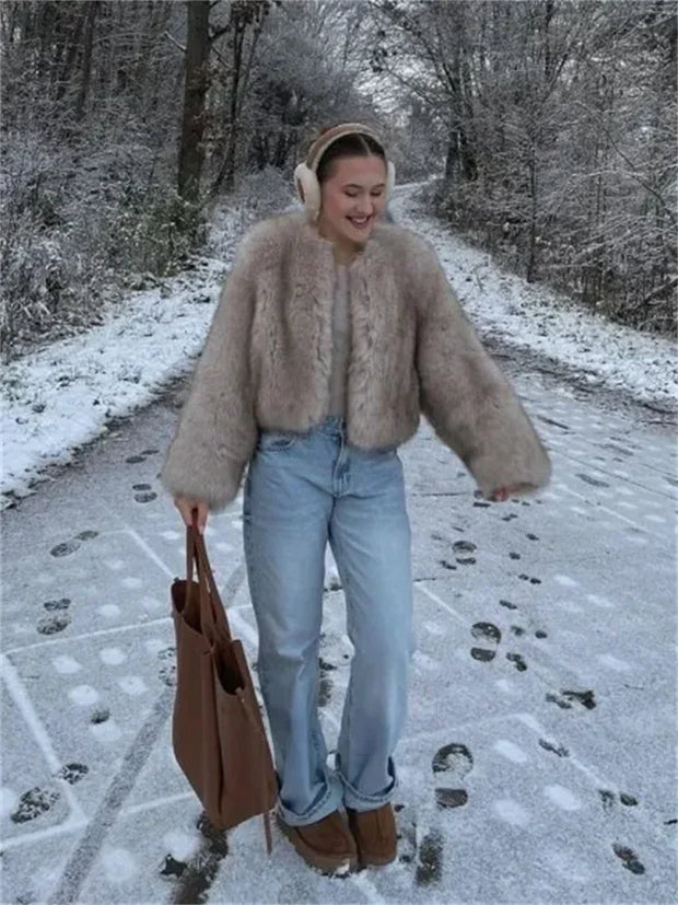 Fashion Fluffy Faux Fur Coat For Women Winter Elegant Loose Long Sleeve Jacket Female Luxury Thick Lady High Street Outerwear