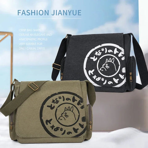 Vintage Cartoon Women Canvas Messenger Bag Large Capacity Tote Bag Women Shoulder Handbag