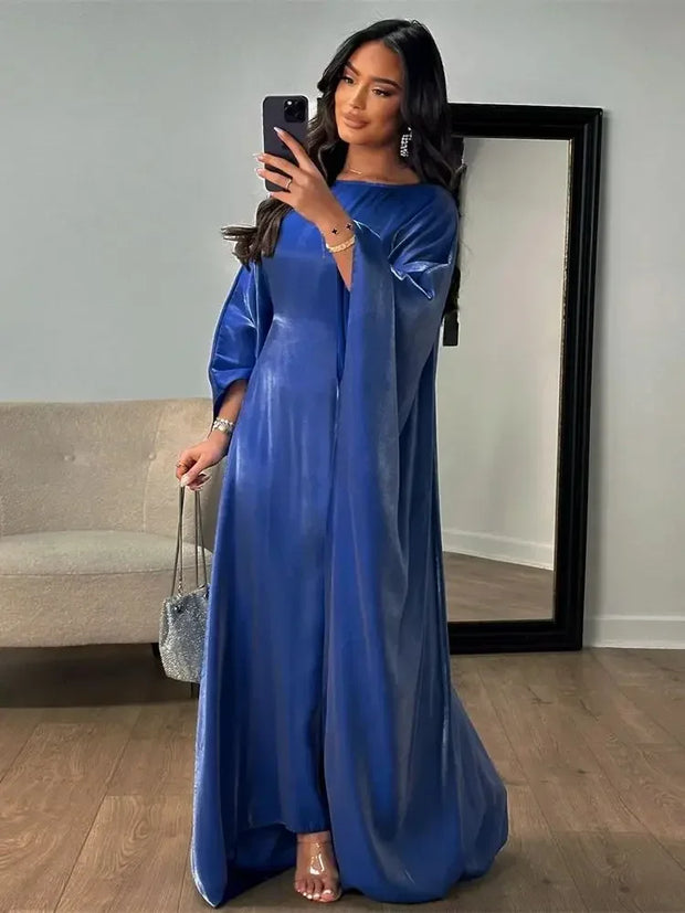 Ramadan Summer Batwing Sleeve Satin Butterfly Abaya Islam Muslim Maxi Dress Kebaya Women Kaftan Robe Musulmane Femme Vestidos