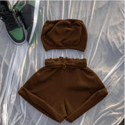 Summer New Solid Color Lace Up Tracksuits Women Sleeveless Backless Tube And Shorts Two Piece Sets Casual 2pcs Outfits