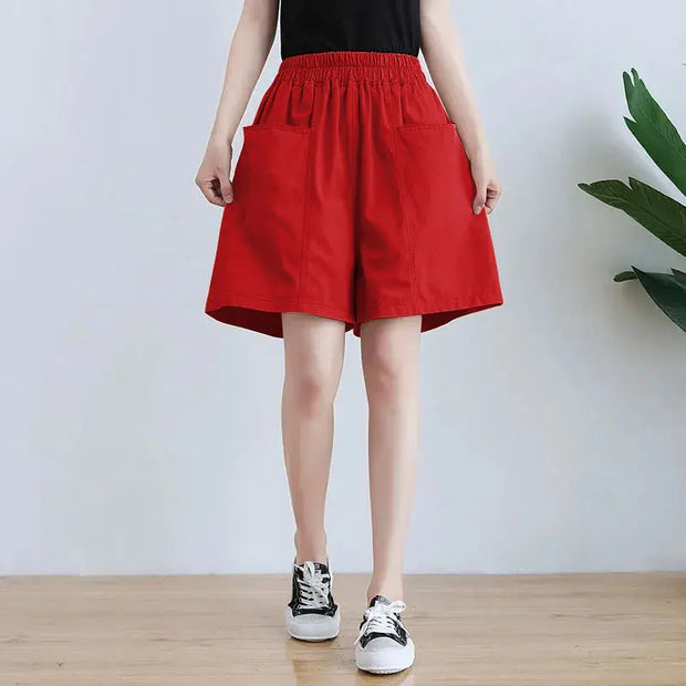 High Waist Black Pockets Patchwork Shorts Summer New Solid Loose All-match Youth Wide Leg Pants Casual Fashion Women Clothing